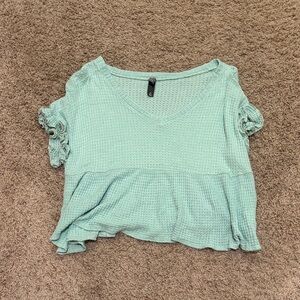 Alya Light Green Waffle Knit Crop Top